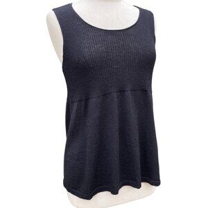 Eileen Fisher 100% Italian Wool Sleeveless Sweater Tank Black Empire Capsule-PL